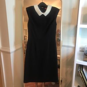 Black Knit Sheath Dress with Pearl Collar